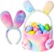 Bunny Ears and Tail for kids,Bunny Headbands with Pink Bunny Gloves/Bakset and Bunny Costume for Girls